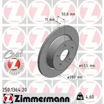ZIMMERMANN Bremsscheibe COAT Z 250136420 Hinterachse voll 280mm 11mm f&uuml;r Ford