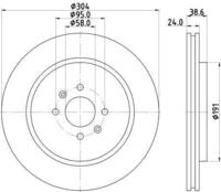 HELLA Bremsscheibe PRO 8dd355114871 304mm 24mm f&uuml;r ROVER