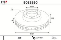 FTE Bremsscheibe 9082890 Vorderachse bel&uuml;ftet 321mm 28mm f&uuml;r Vaughall