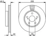 BOSCH Bremsscheibe 0986479564 bel&uuml;ftet 255mm 22mm f&uuml;r TOYOTA