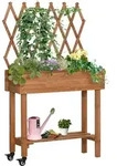 Outsunny Hochbeet mit Rankgitter Blumenkasten auf Rollen mit Ablage aus massivem Holz