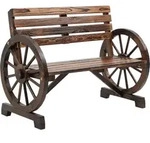 Outsunny Gartenbank 2-Sitzer Holzbank mit Wagenrad-Armlehnen im Landhausstil,