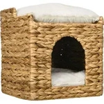 PawHut Rattan Katzenh&ouml;hle 2-Ebenen Kissen Wasserhyazinthe Braun bis 5kg Aosom