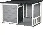PawHut Hundeh&uuml;tte mit Terrasse aus Tannenholz, wetterbest&auml;ndig, mit 2...