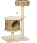 PawHut Kratzbaum Rattan mit Katzenh&ouml;hle und Ballspielzeug, Katzenbaum f&uuml;r...