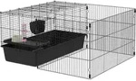 PawHut Kleintierstall mit Auslauf, 112,5L x 99B x 54H cm, mit Wasserflasche,