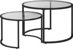 HOMCOM Couchtisch 2er-Set Beistelltisch mit schwarzem Stahlgestell Hartglas
