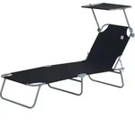Outsunny Sonnenliege Gartenliege klappbar mit Sonnenschutz 187x58x36 cm in Schwarz,