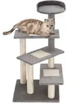 PawHut stabiler Katzenbaum, Belastbarkeit 15 kg, Katzentreppe 3 Stufen, Beige, Grau,