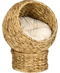 PawHut Rattan Katzenkorb Katzenbett mit Kissen 42x33x52cm aus Wasserhyazinthe,...