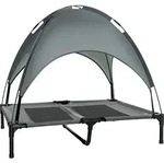 PawHut Hundebett Baldachin atmungsaktiv 92x76x90cm aus Taftstoff in Grau f&uuml;r