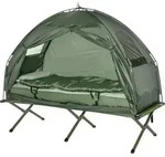 Outsunny Feldbett 4 in 1 Camping Set mit Zelt Schlafsack Matratze faltbar Dunkelgr&uuml;n