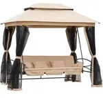 Outsunny Hollywoodschaukel Gartenschaukel 3-Sitzer mit Seitenw&auml;nden Beige 256 x 172