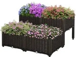 Outsunny Hochbeet Rattan Pflanzkasten 40x40x44cm mit Abflussl&ouml;chern aus PP, braun