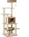 PawHut Kratzbaum Rattan, H174 cm, XXL Katzenbaum mit Katzenbox, Sitzplattformen,