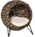 PawHut Rattan Katzenbett Kissen erh&ouml;hte F&uuml;&szlig;e Katzenschlafplatz Braun...
