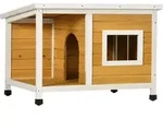 PawHut Hundeh&uuml;tte Tannenholz Hundehaus mit Terrasse & aufklappbarem Dach f&uuml;r...