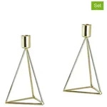 Echtwerk 2er-Set: Kerzenhalter "Diamant" in Gold - (B)9,5 x (H)16,5 cm