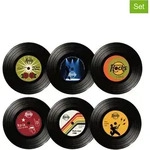 Winkee 6er-Set: Untersetzer ''Vinyl'' in Schwarz - &Oslash; 11 cm