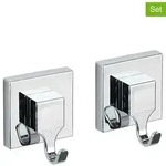 Wenko 2er-Set: Wandhaken "Vacuum-Loc" in Silber - (B)6 x (H)7 cm