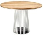 Solpuri Grid Gartentisch &Oslash;110cm Aluminium/Teak Wei&szlig; GRI-305-301-400