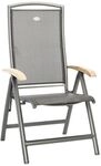 Hartman Raffaelo Klappsessel Aluminium/Textilene mit Teak-Armlehnen Dunkelgrau|Braun