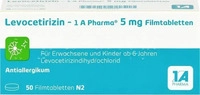 PZN-DE 14243976, Levocetirizin - 1 A Pharma 5 mg Filmtabletten, 50 St, Grundpreis: