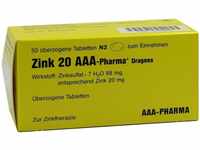 PZN-DE 00790060, Zink 20 AAA Pharma Dragees Überzogene Tabletten Inhalt: 50 St