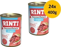 Sparpaket RINTI Kennerfleisch 24 x 400 g - Junior: Rind (Hundefutter), Grundpreis: