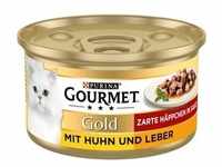 24 x 85 g Gourmet Gold Zarte Häppchen Katzennassfutter, Huhn & Leber