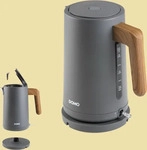 Domo Wasserkocher Wood You DO9268WK, grau, 1,7 Liter, 2200 Watt, mit