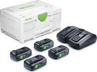 Festool Werkzeugakku Energie-Set SYS 18V 4xTBX4/TCL6DUO, 18V / 4,0Ah, 4 Akkus,