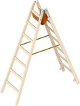 Layher Stehleiter 1038, beidseitig begehbar, aus Holz, bis 150kg, mit 2 x 7 Sprossen
