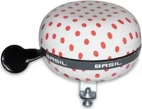 Basil Fahrradklingel Big Bell Polkadot, wei&szlig;, rot, Glocke, links, Aluminium