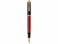 Pelikan Füller Souverän M400, Feder M, schwarz/rot, 14-Karat Bicolor-Goldfeder