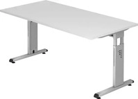 Hammerbacher Schreibtisch O-Serie, wei&szlig; / silber, h&ouml;henverstellbar, 160 x 65-85 x