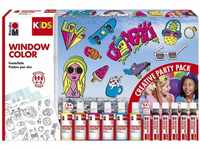Marabu Fenstermalfarben Kids Party Set, 6x 80ml und 6x 25ml Farbe, inklusive