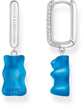 Thomas Sabo Einzel-Creole mit Goldb&auml;ren-Anh&auml;nger in Midiversion und Steinen blau