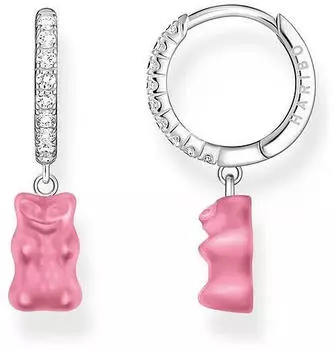 Thomas Sabo Einzel-Creole mit Goldbären-Anhänger und Steinen Silber pink Thomas Sabo Einzel-Creole mit Goldbären-Anhänger und Steinen Silber pink