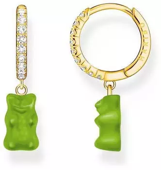 Thomas Sabo Einzel-Creole mit Goldbären-Anhänger und Steinen vergoldet grün Thomas Sabo Einzel-Creole mit Goldbären-Anhänger und Steinen vergoldet grün