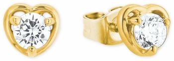 Amor Herzförmige Ohrstecker mit Zirkonia, 925er Silber gelbvergoldet (2022301)