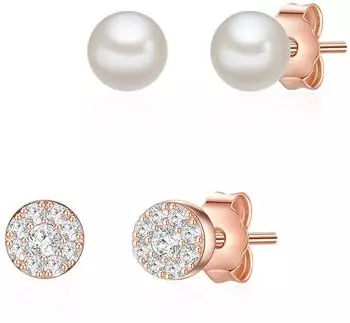 Glanzst&uuml;cke M&uuml;nchen Ohrstecker-Set Sterling Silber ros&eacute;vergoldet, Zirkonia & S&uuml;&szlig;wasserperle (50080547)