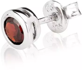 NKlaus Einzelner Ohrstecker 6,0mm Granat, 925 Sterlingsilber rhodiniert (3768)