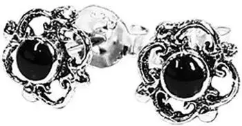 NKlaus Ohrstecker Mittelalterliche Ornamentik Onyx, 925 Silber (7043)