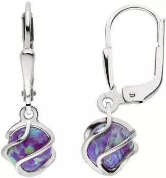 Schmuck Krone Ohrhänger 925 Silber rhodiniert synthetische Opale grün-violett (25206)