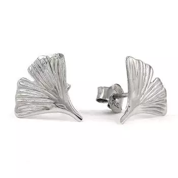 Schmuck Krone Ohrstecker Ginkgoblatt 375 Weißgold 12mm (5829)