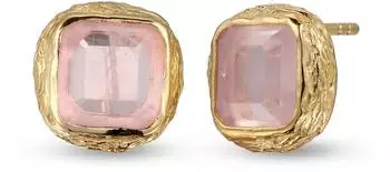 Haze & Glory Ohrstecker Quadrat Quarz rosa, 925 Sterlingsilber, vergoldet (17205005-13)