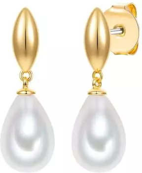luluandjane Perlen-Ohrhänger Messing gelbgold, Glasperle weiß, Damen