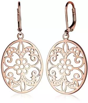 Elli Ohrh&auml;nger Ornament Blume Orientalisch Oval, Sterling Silber 925, rosegold, Damen (0301162715)