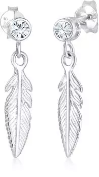 Elli Ohrh&auml;nger Feder Boho mit Kristallen, 925 Sterlingsilber (64746601-25)
